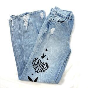 Playboy x PacSun Distressed High-Waisted Baggy Boyfriend Jeans Light Wash Sz 23